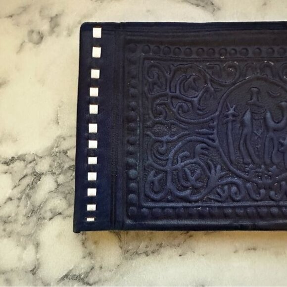 Treasures Of Morocco Handmade Moroccan By-fold Leather Wallet Large Navy - Picture 3 of 7